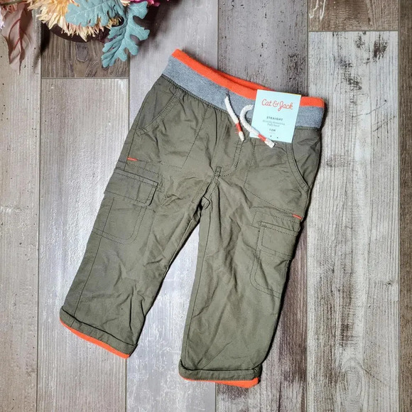 NWT Cat & Jack Straight Leg Casual Boy Pants Size 12m Green Orange - Picture 3 of 12